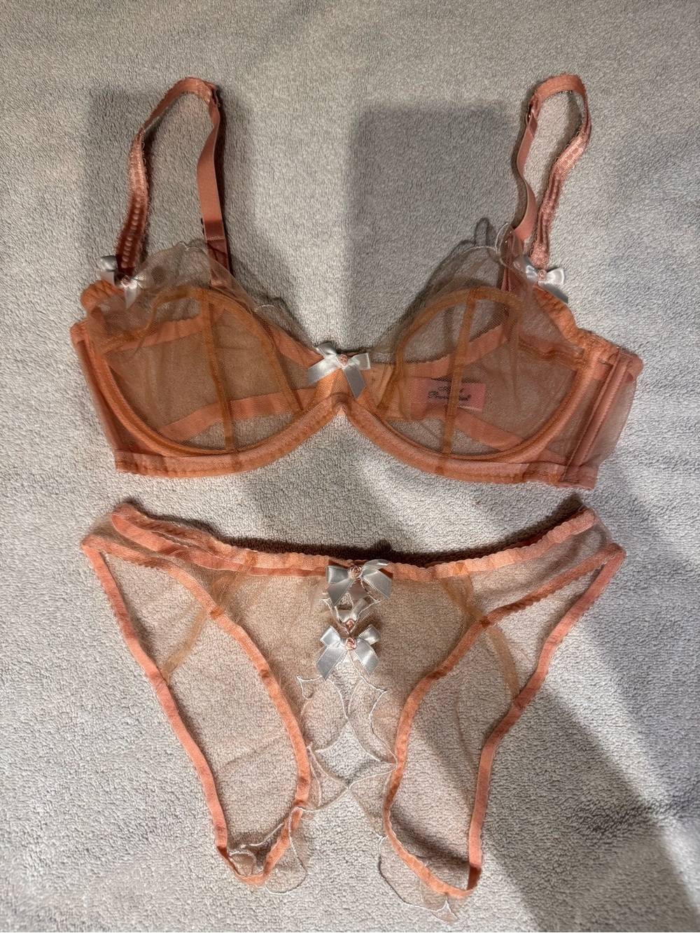 Agent Provocateur - Sheer Peach Lace Underwire Bra & Panty Set
